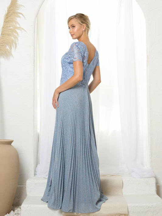 Plisseret lysblå festkjole 5241
