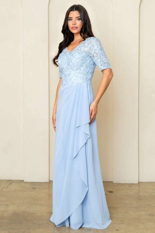 Lysblå festkjole med korte ærmer 5322