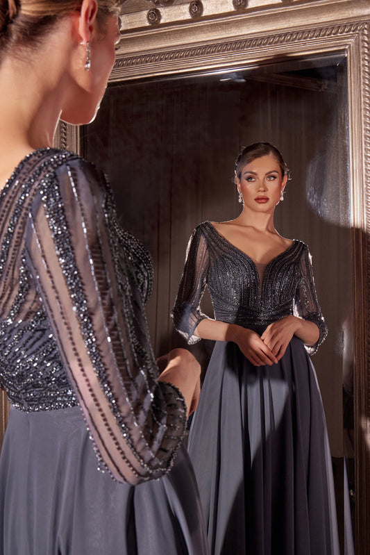 La Divine CC446 lang festkjole med ærmer