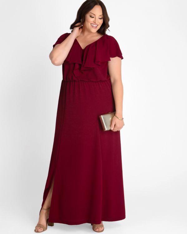 Willow vinrød lang plus size festkjole