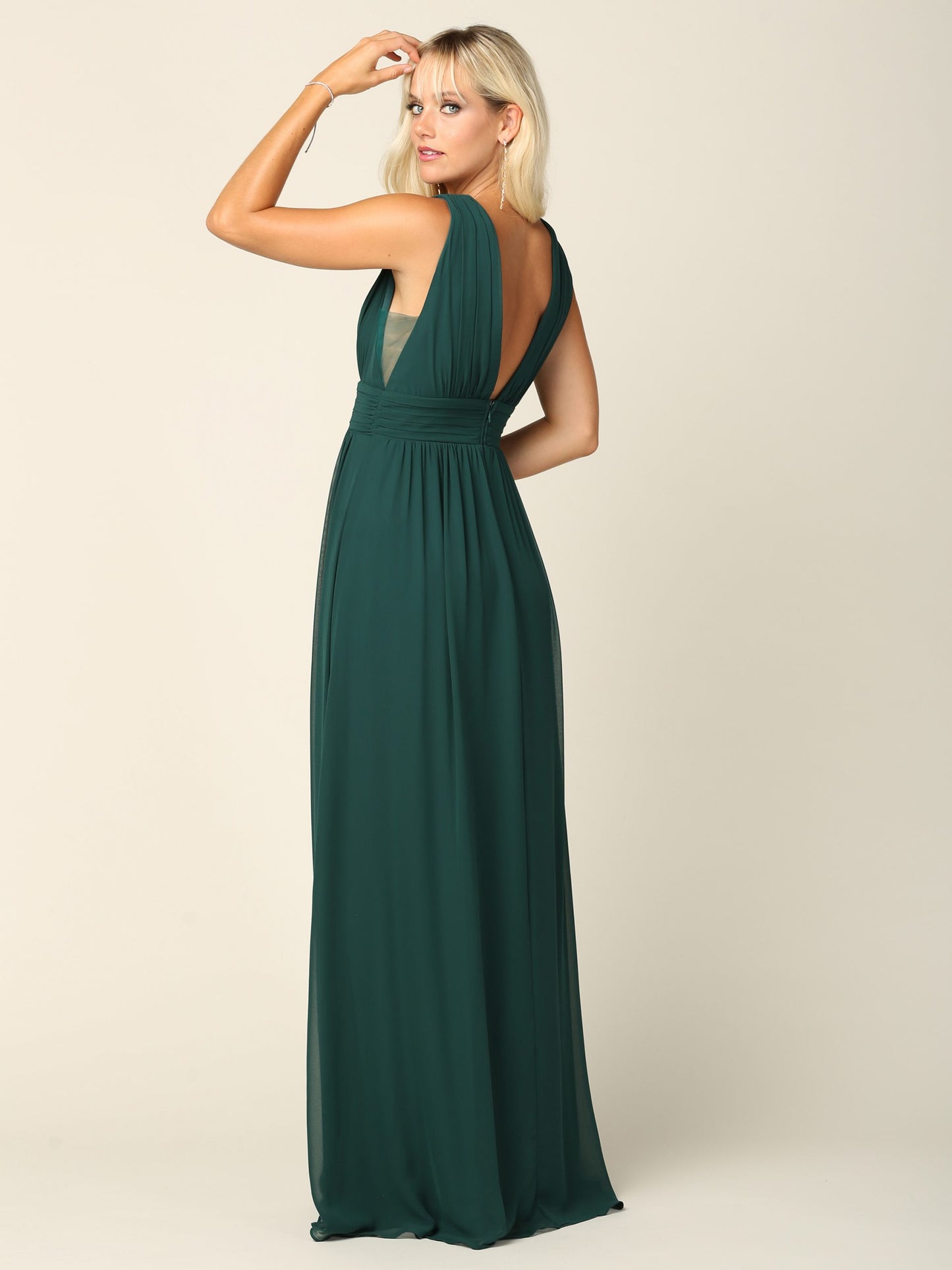Green chiffon dress with v-neckline
