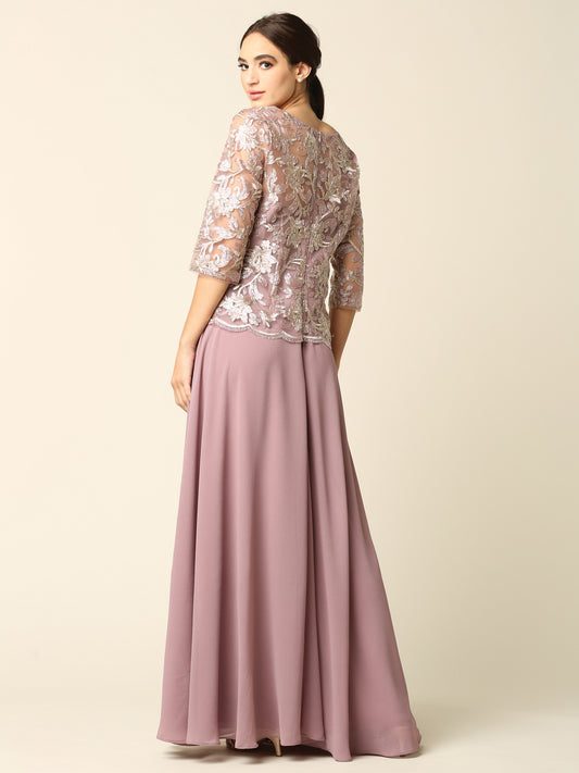 Long party dress with sleeves 3377