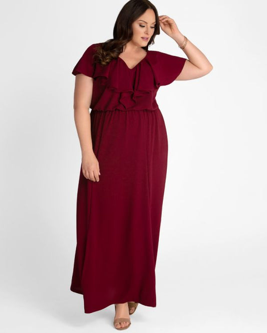 Willow vinrød lang plus size festkjole
