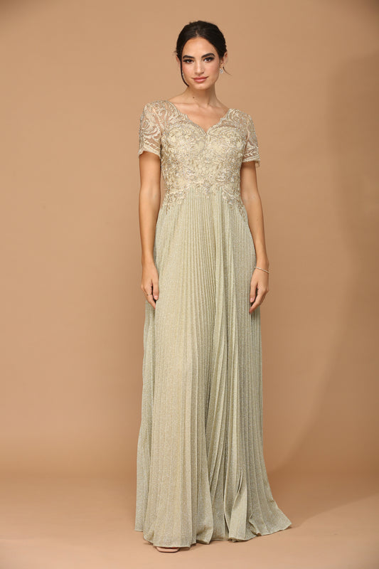 Guld selskabskjole med korte ærmer