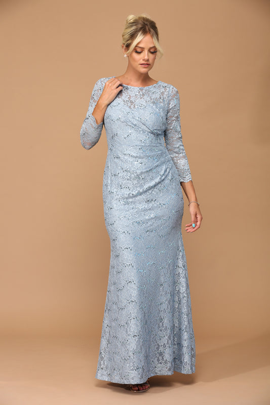 Lysblå blondekjole med ærmer 3397