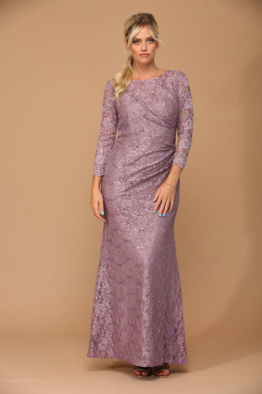 Mauve blondekjole med ærmer 3397