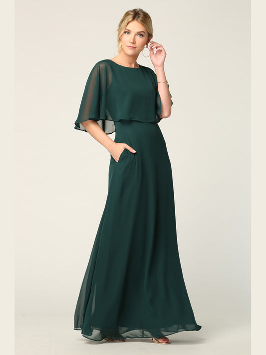 Lang festkjole med chiffonslag 3348
