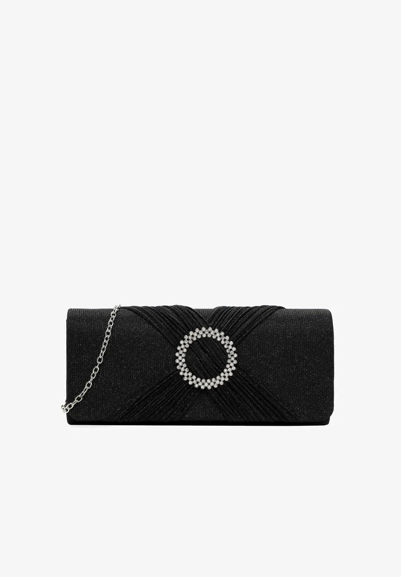 Sort glimmer festtaske - Krystal spænde - med rem