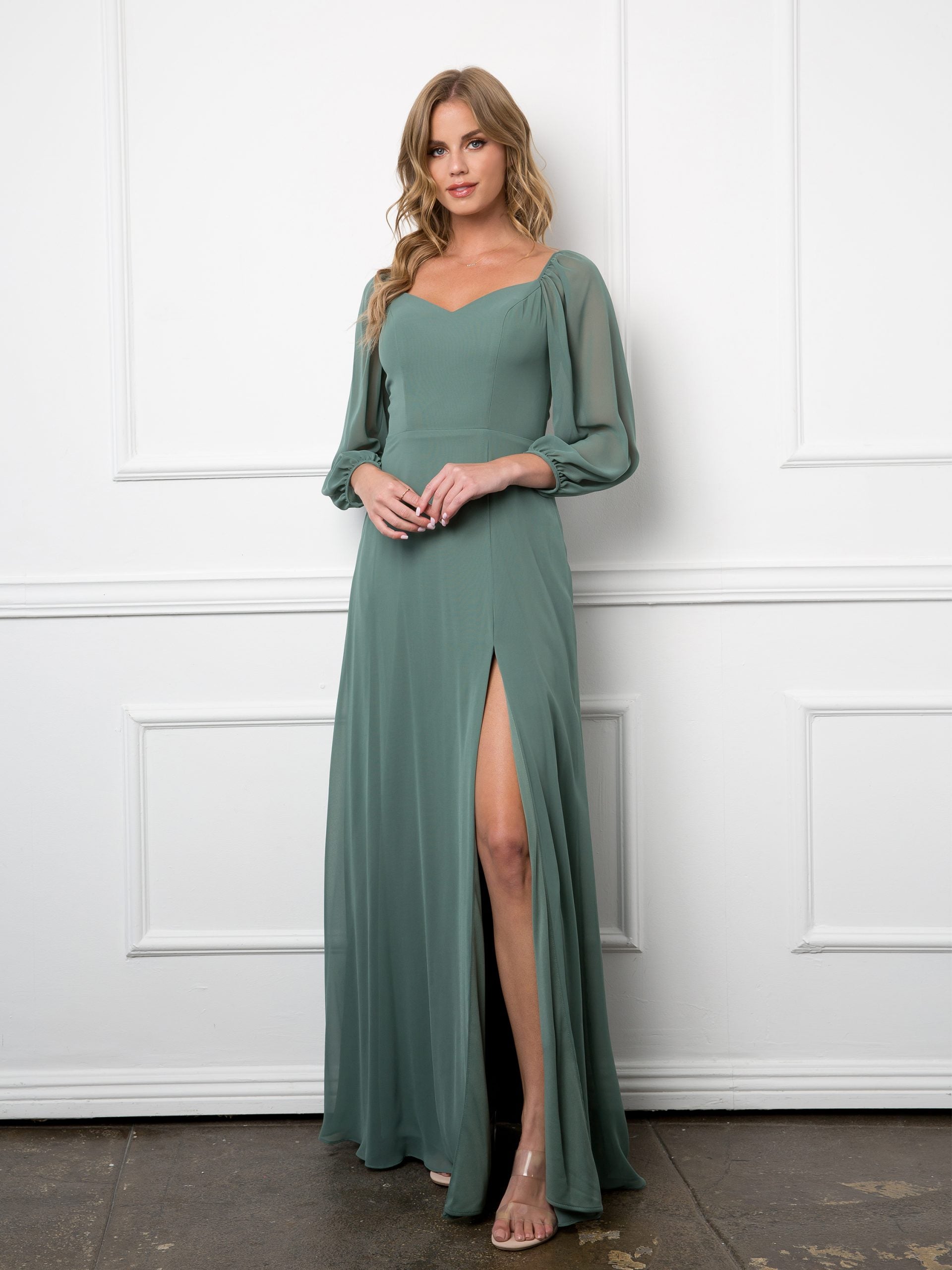 Long Eva party dress with sleeves
