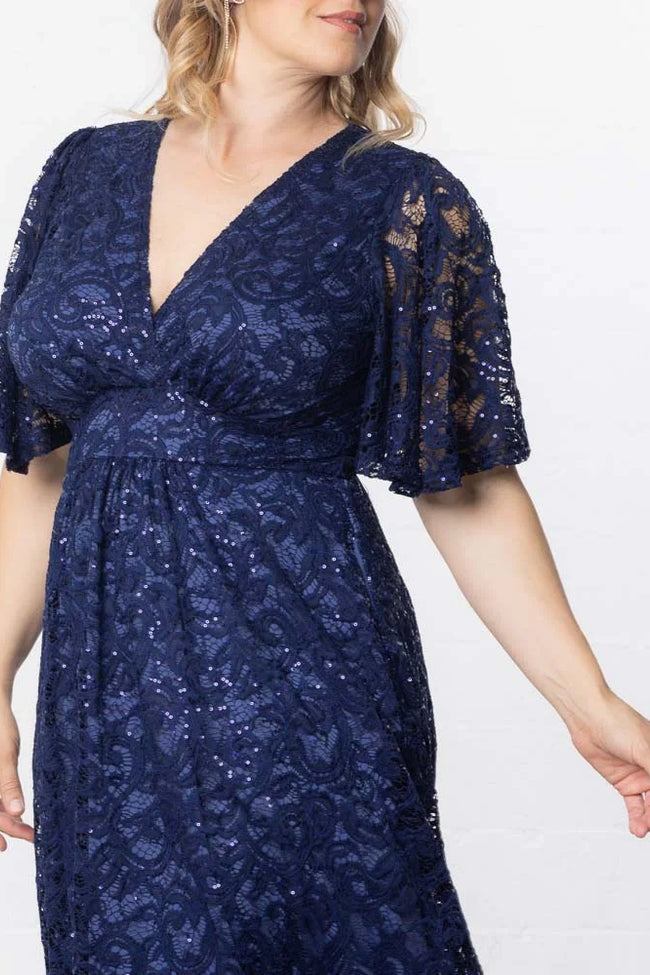 Plus size kort festkjole med pailletter Starry