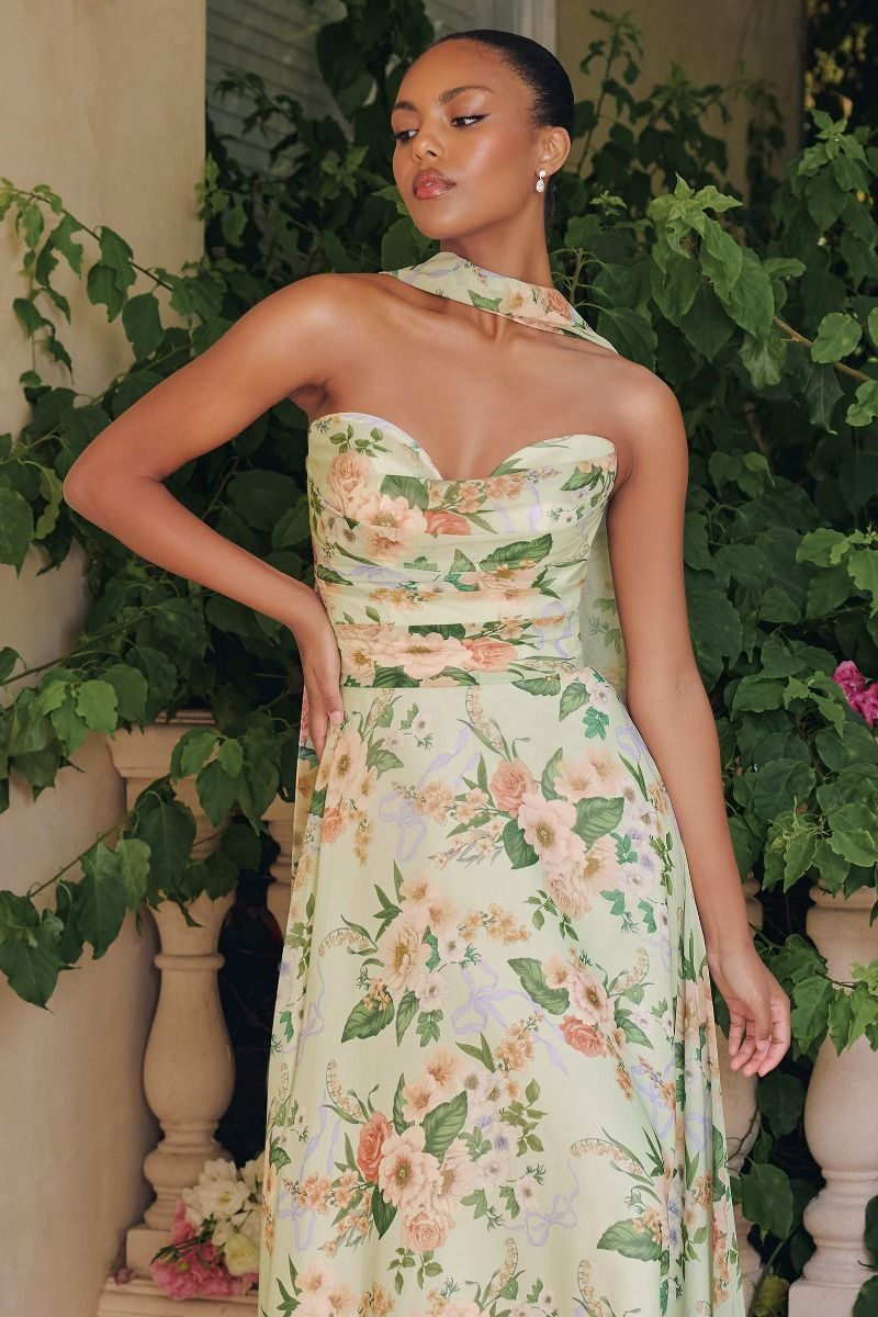 La Divine T717 stropløs a-line blomstret kjole