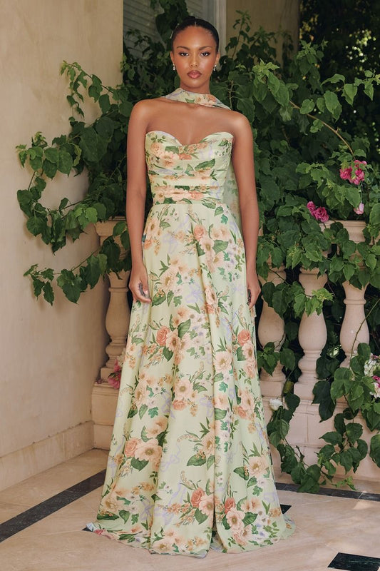 La Divine T717 stropløs a-line blomstret kjole