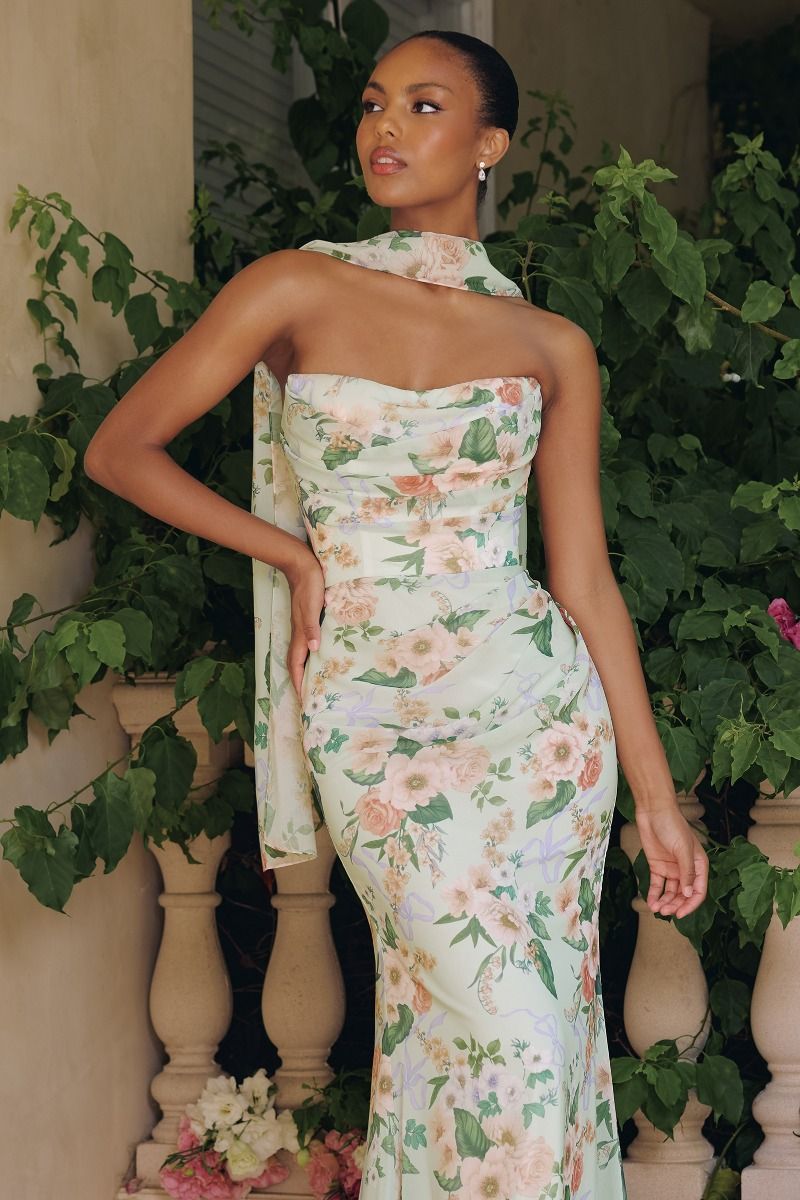 La Divine T718 stropløs blomstret kjole