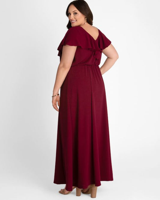 Willow vinrød lang plus size festkjole