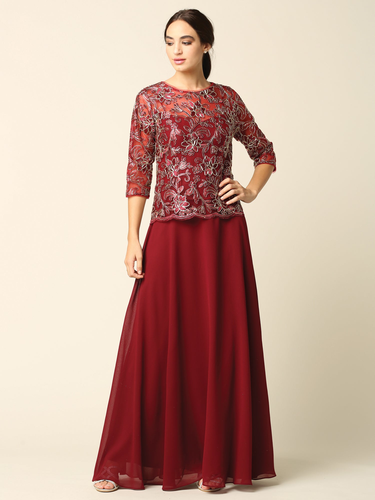 Long party dress with sleeves 3377