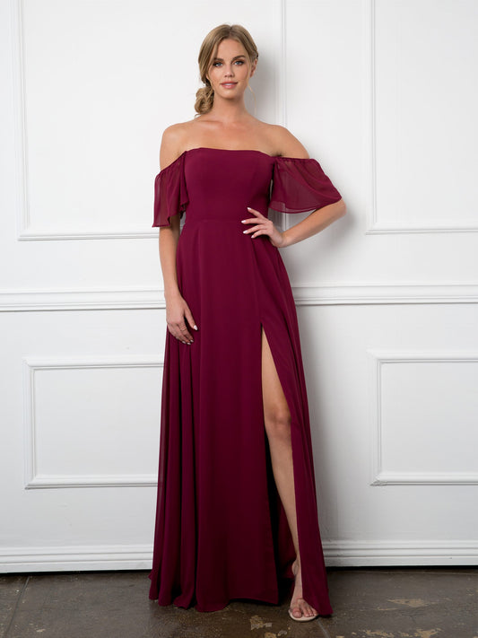 Festkjole med on eller offshoulder 3454