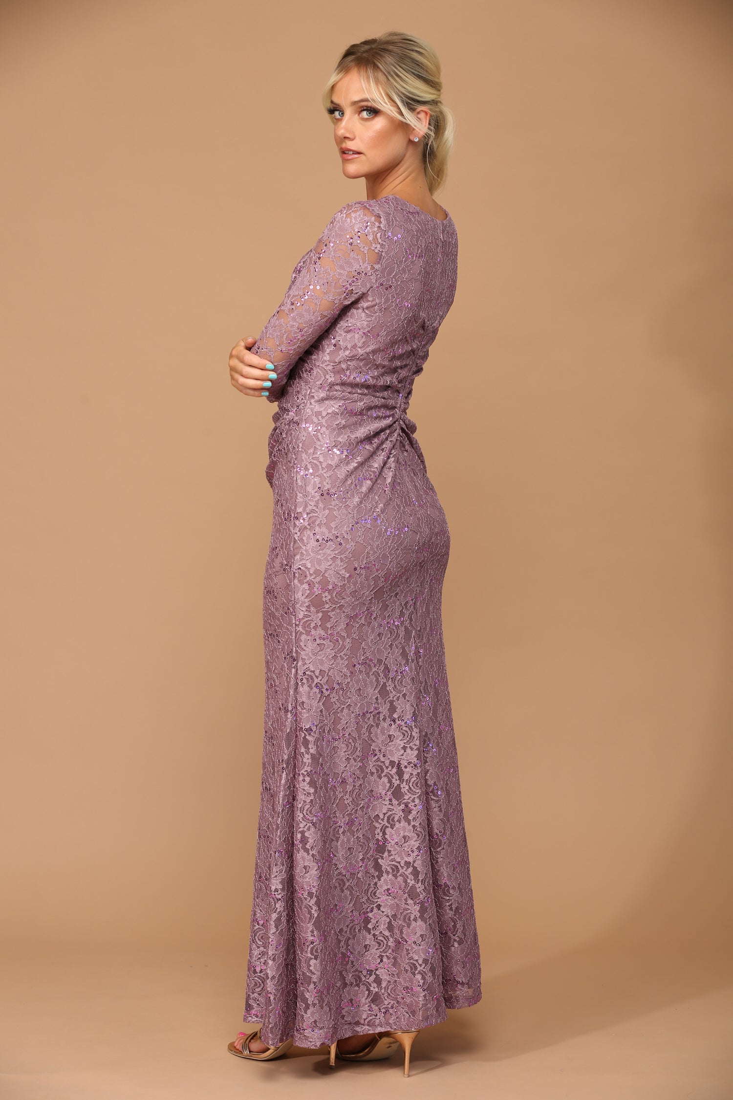 Mauve lace dress with sleeves TP Kjoler Mauve lace dress with sleeves TP Kjoler