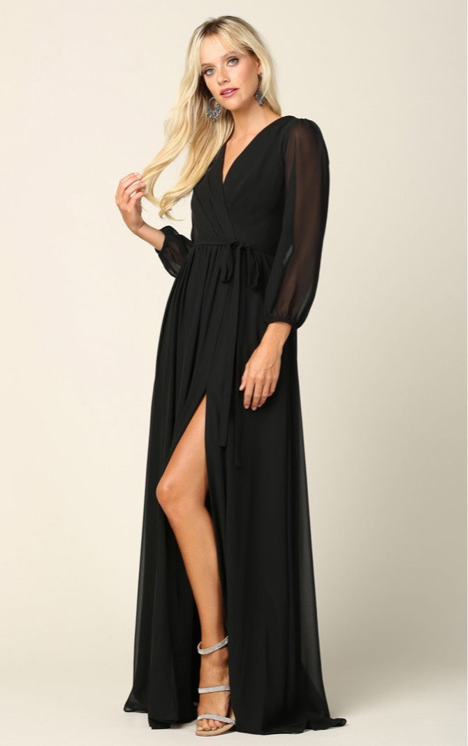 Black long party dress with balloon sleeves